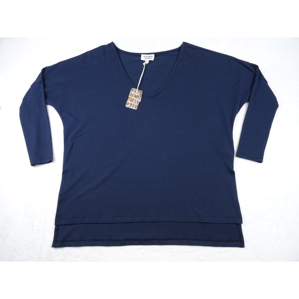 Known Supply Womens Top Size Small Blue Leilani Long Sleeve Loose Tee V-Neck NWT